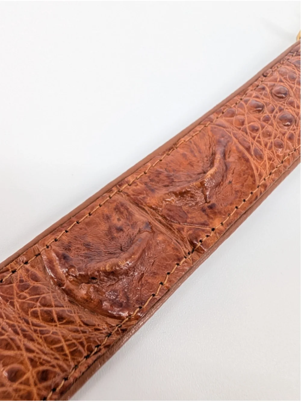Vintage Brown Croc Embossed Leather Belt Gold Silver Cable Buckle 90s Western